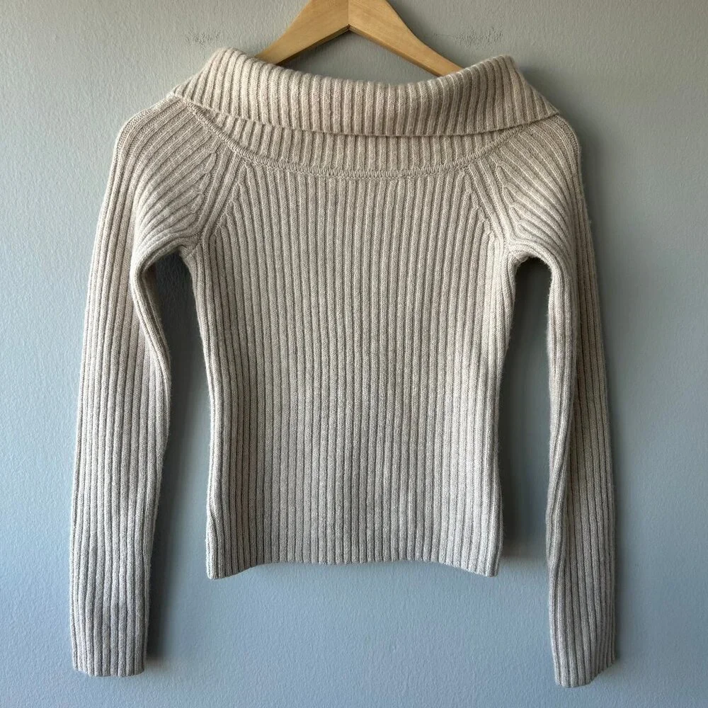 Oak + Fort Ribbed Funnel Neck Sweater Women XS Oatmeal Knit - Picture 1 of 9